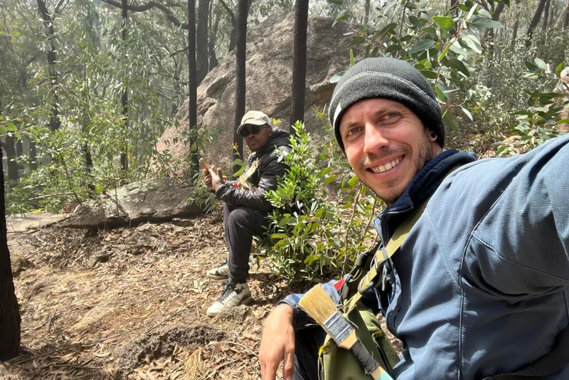 Anton on a forest location scout in the eucalyptus