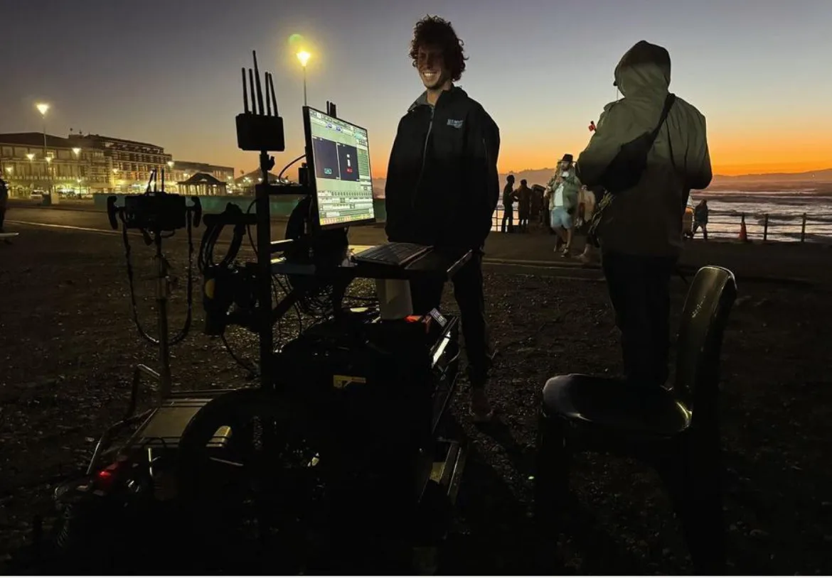 Anton Le Roux-Keck operating a VT cart at sunset on a Cape Town beach